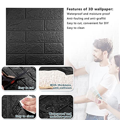 Sodeno 40 Pcs Black 3D Wall Panels, 58 Sq.feet Coverage, Printable Wallpaper Sticker With Self-Adhesive Waterproof Brick Pe Foam Wall Panels Peel And Stick For Interior Wall Decor, Home Decoration #TOP3