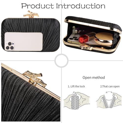 Image of MR Clutch Purses for Women Pleated Evening Clutch Wedding Purse with Chain | Pleated Satin Clutch Purse, Womens Evening Bag Shoulder Crossbody Purse Wedding Clutch for Wedding Prom Party