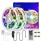 REYSURPIUS Led Strip Lights 32.8ft(300 LEDs),RGB Light Strips Kit with 44Keys IR Remote Controller,(2 roll 16.4ft) Double-sided copper plate 5050RGB color changing light strip for Bedroom, Living Room