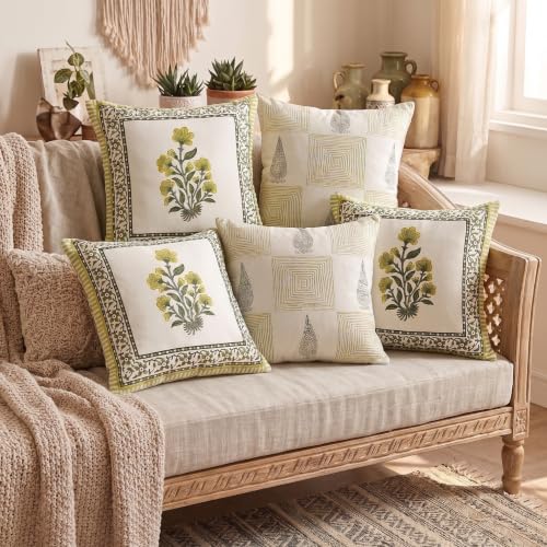 Image of BLOCKS OF INDIA Hand Block Printed Cotton Cushion Cover (16 x 16 inches) (Cushion 13)