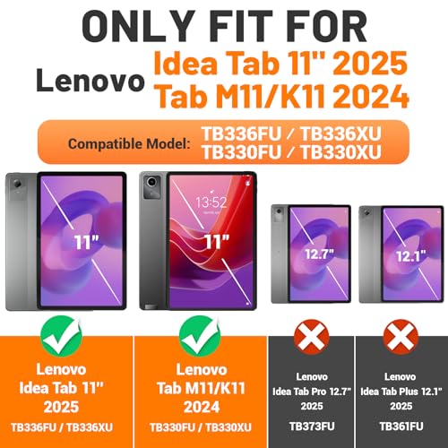 Image of SEYMAC stock Tablet Case for Lenovo Idea Tab 11'' / M11 (TB336FU /TB330FU) 11 inch Drop-Proof Protection Cover with 360 Rotate Stand & Strap [Pen Holder] & Screen Protector 2025 /2024, Black