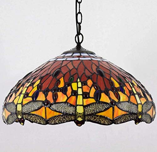 Lustre style vitrail rétro libellule rouge plafonnier suspendu haut de gamme - 6