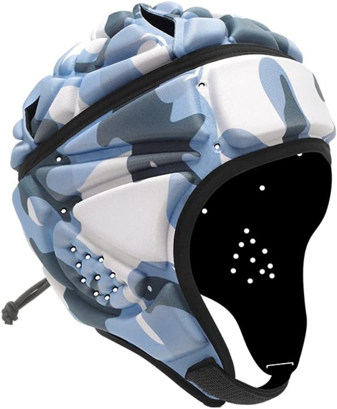Maois Rugby Helmet Headguards Soft Protective Headgear Soccer Rugger Head Protector, Adjustable Goalie Helmets Goalkeeper Air Headguard Shell Padded Hat for Youth Adults, White/Blue, One Size