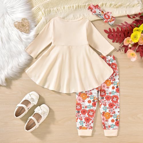 Image of Fioukiay Fall Winter 8t Toddler Girl Clothes Little Girl Ruffle Yellow Flare Dress Top Legging Pants Set Girls Clothing Outfits