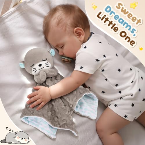 Image of Loveys for Babies,Kawaii Otter Baby Security Blanket for Newborn Infant Toddler Snuggle Toy Stuffed Animal,Lovey Prayer Otter Security Blankets Baby Unisex for Birthday(Gray Otter,12in)