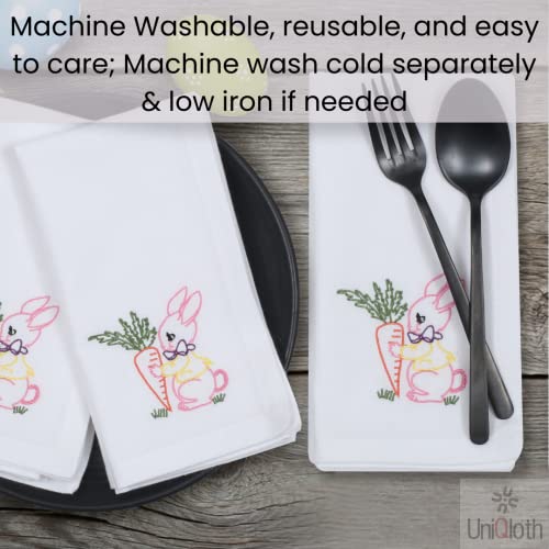 Uniqloth Easter Napkins - Set Of 6 Easter Cloth Dinner Napkins Cotton - Soft Durable Washable - Perfect Holiday Napkins 18X18 Embroidered - Cloth Dinner Napkins Easter Bunny #TOP6