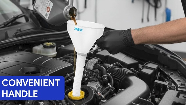 Image of Automotive Flex Funnel with Hose | Wide Mouth Flexible Oil Funnel for Automotive Use - Gas, Transmission Fluid, Car Fuel, Oil Change (White)