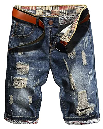 LATUD Mens Ripped Jean Short Distressed Casual Straight Fit Denim Shorts, 779, US 34