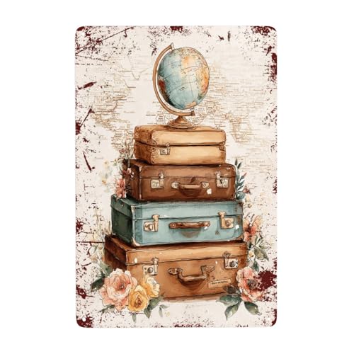 Vextrovia Retro Travel Globe & Luggage Tin Sign. Vintage Wall