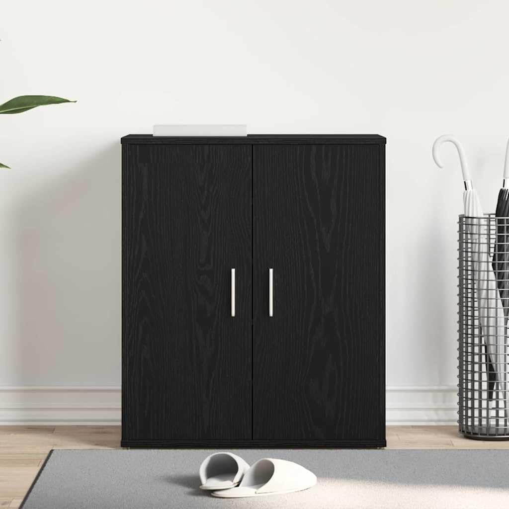 Schuhschrank Schwarz Eichen-Optik mit 5 Regalen 60 x 35 x 70 cm Holzwerkstoff für Flur Diele, platzsparend geschlossener Schuhständer mit Türen