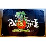 rat fink font dafont  hotrodspirit - drapeau inscription rat fink sur fond noir flag ed roth rat rod kustom kulture rare