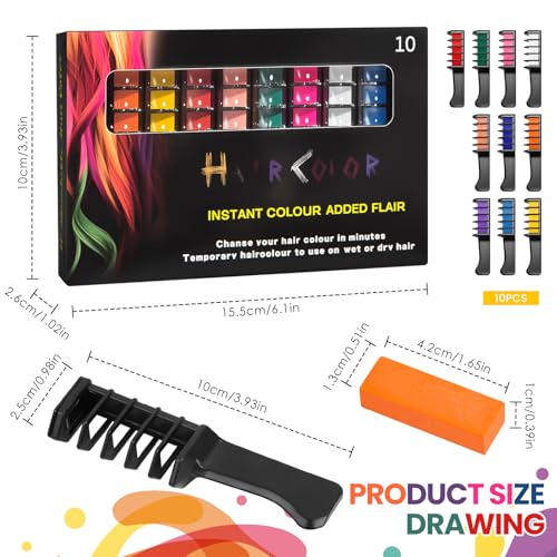 10 Farbe Temporäre Helle Haare Kreide Kamm Set Haarkreide für Mädchen Set Haarkreide Kamm 10 Auswaschbare Farben Geburtstagsgeschenke Halloween Kostüm Cosplay Party Favors für Kinder Erwachsene