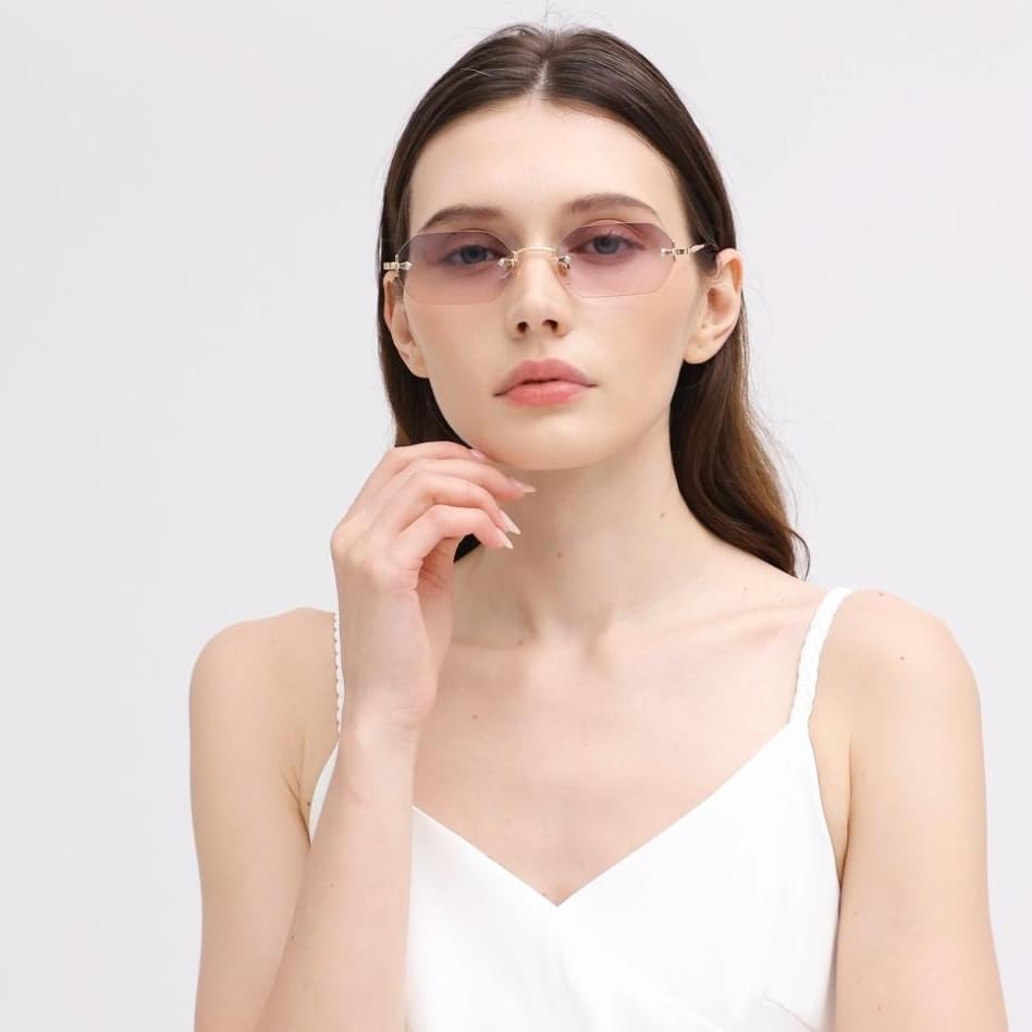 WDZAYXC Retro Rimless Sunglasses for Women Men Rectangle Sunglasses - Image 6