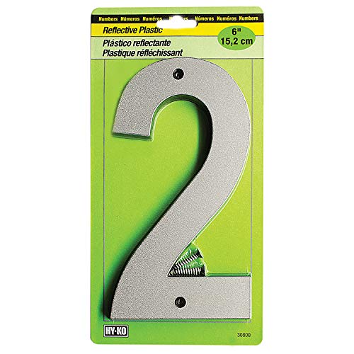 Hy-Ko 6” Classic Reflective Plastic House Number, Modern Raised Numbers for Exterior House, Durable Convenient Marking for Home Address with Included Mounting Hardware for Simple Installation
