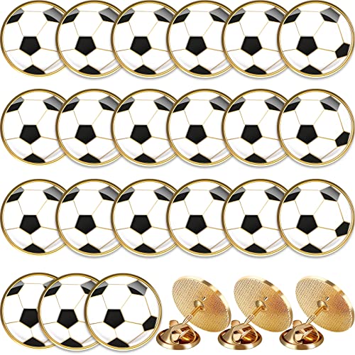 Yinkin 24 Pcs Sports Lapel Pin Ball Lover Pin Gift Round Metal Pin Hat Shirt Tie Brooches Charm Decoration (Soccer)
