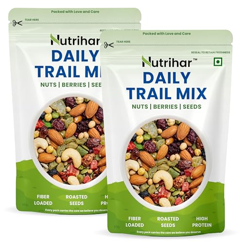 Image of Nutrihar Daily Trail Mix 500g | 13 Mixed Dry Fruits, Nuts, Seeds, Raisins in 1 Pack | Low Calorie Mixed Nuts & Seeds