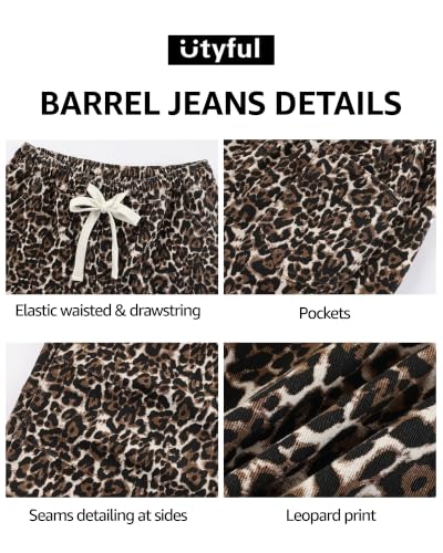 Utyful Barrel Jeans Women Elastic Waist Pull On Baggy Jeans Leopard Pants - image 6