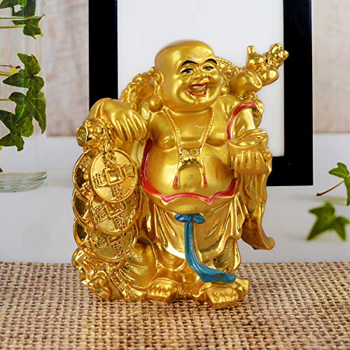 Bouddha riant avec potli statuette Feng Shui Vastu pour richesse et succès