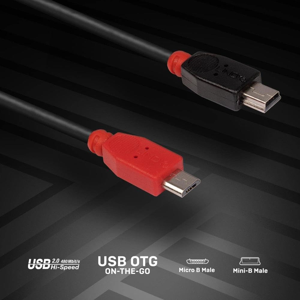 LINDY kabel USB OTG 1 m - czarny, typ Micro-B do Mini-B