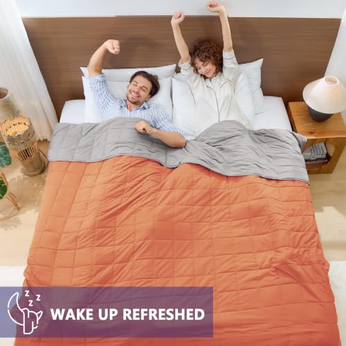 Image of King Size Weighted Blanket for Adults (25 lbs, 80 inch x 87 inch, Orange) Cooling Heavy Blanket for Sleeping Perfect for 240-260 lbs, Breathable Blanket for Adults & Couple All Season, Machine Washable