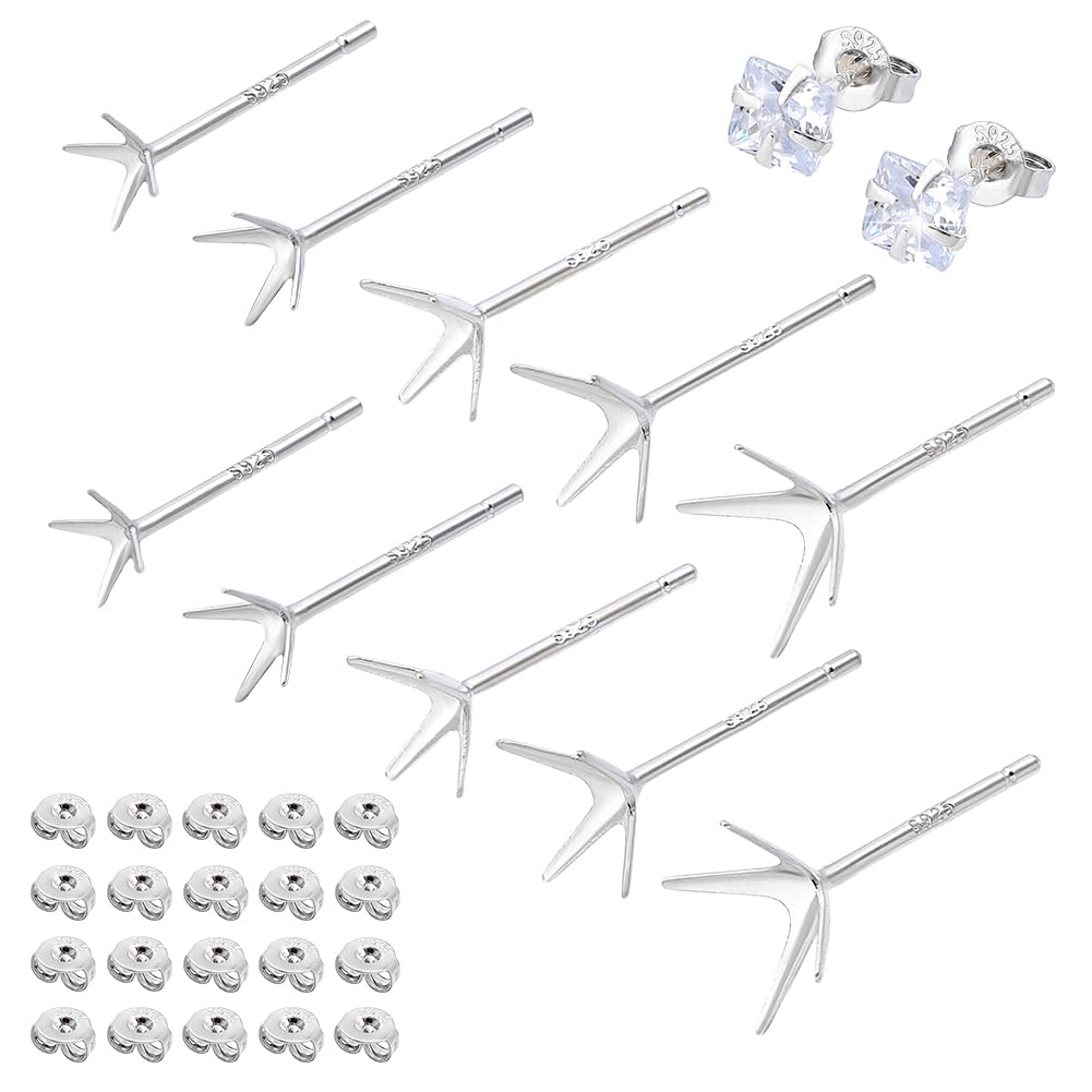 PH PandaHall 10 Paar 5 Stile 925 Ohrstecker Aus Sterlingsilber Ohrstecker Mit 4 Krappen Ohrringrohlinge Krappenfassungen Für Die Herstellung von Ohrsteckern Mit Edelsteinen
