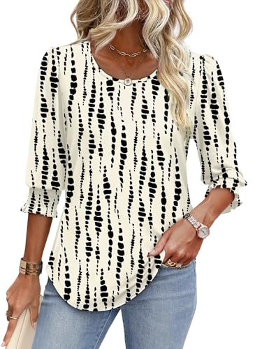 Image of XIEERDUO Blouses for Women Dressy Casual 3 /4 Length Sleeve Womens Tops with Smocked Cuffs