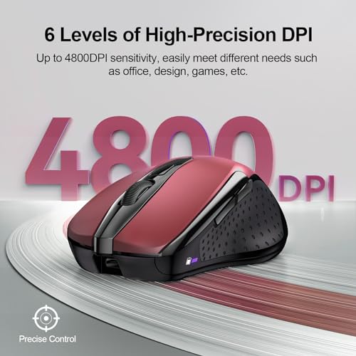 Image of TECKNET Wireless Mouse, BT 5.0 /2.4G, Rechargeable 6-DPI Silent, Red | Bluetooth 5.0 /3.0 & USB A, 2-Device Easy Switch, Wide OS Compatible, 6 Buttons, 6-DPI up to 4800, Ergonomic for S to M Hands