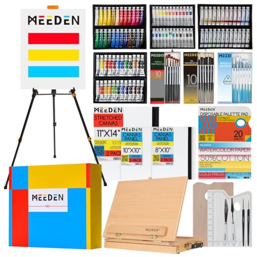 Image of MEEDEN 142 PCS Painting Kit: Art Supplies with Aluminum & Tabletop Easel