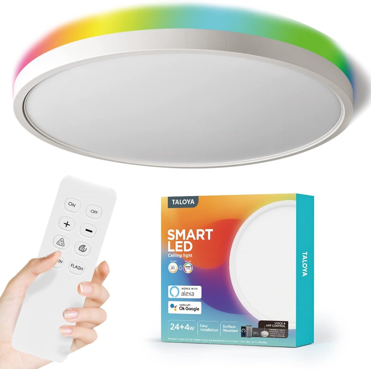 Black Friday - 50% OFF Taloya Smart WiFi Ceiling Light(15.8 Inch-28W), Compatible with Alexa,Google,Remote Controller, Fixture with Ambient Light for Bedroom Living Room Exclusive Discount 60% Price Taloya Smart WiFi Ceiling Light(15.8 Inch-28W), Compatible with Alexa,Google,Remote Controller, Fixture with Ambient Light for Bedroom Living Room