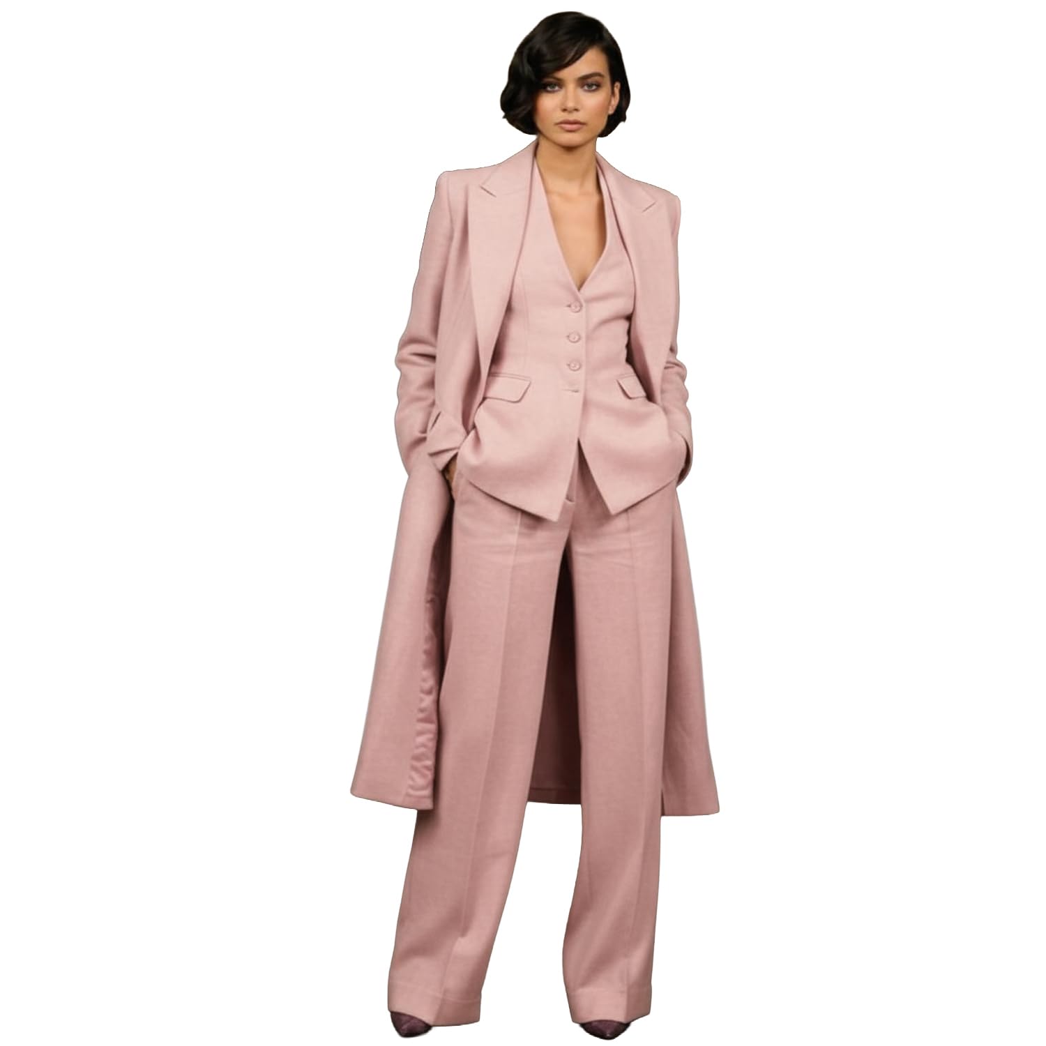 Womens Long Blazer Pant Suits 3 Piece Set for Women Business Professional Outfits Prom Suit