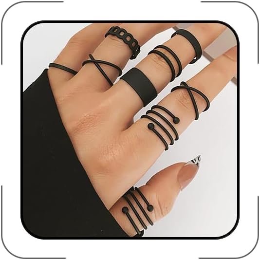 Black Knuckle Rings Set for Women Vintage Stackable Midi Rings Boho Crystal Pearl Sea Wave Finger Ring Pack