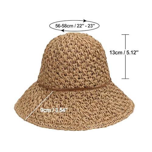 Image of Women Wide Brim Sun Hat UPF50 Straw Summer Hat Floppy Beach Hat Roll-Up