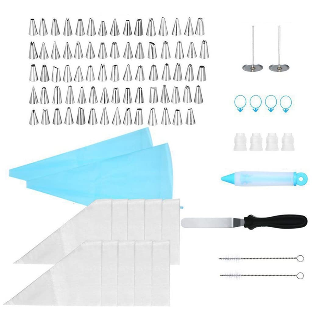 Kit de 100 Piezas para Decorar Pasteles: Incluye Mangas pasteleras, boquillas, espátula y alisador.