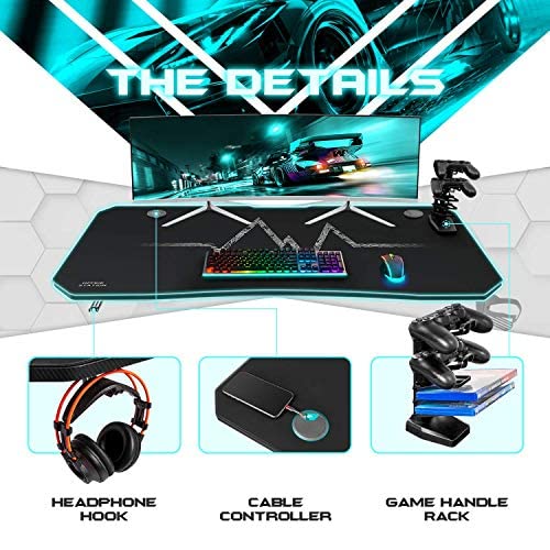 Furmax Gaming Desk T-Shaped Pc Computer Table With Carbon Fiber Surface Free Mouse Pad Home Office Desk Gamer Table Pro With Game Handle Rack Headphone Hook And Cup Holder (Black, 55 Inch) #TOP3