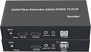 MOOKEENONE Single Mode 20Km HDMI KVM Fiber Extender 1080P@60Hz HDMI Repeater Mouse Keyboard Extender Ethernet Cables Splitter Support Mouse Keyboard