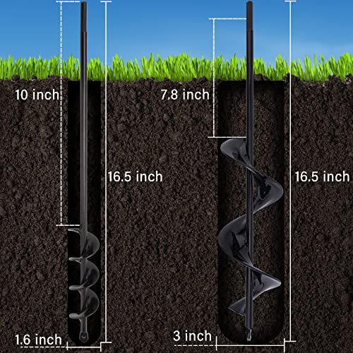 Auger Drill Bit For Planting,3X16In & 1.6X16In Garden Auger Spiral Drill Bit For Planting,Bulb Plant Auger For Cordless Drill,Flowers Planting Auger For Drill Post Hole Digger For 3/8” Hex Drill #TOP2