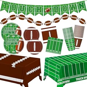 Football Party Decorations Football Party Supplies Dinner Plates Napkins Cups Banner Touchdown Tablecloth for Football Birthday Game Day Tailgate Decorations Serve 24
