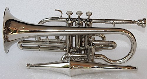 Queen Brass 4 Valve Chrome Echo Cornet Attached Brass W/Case Gold