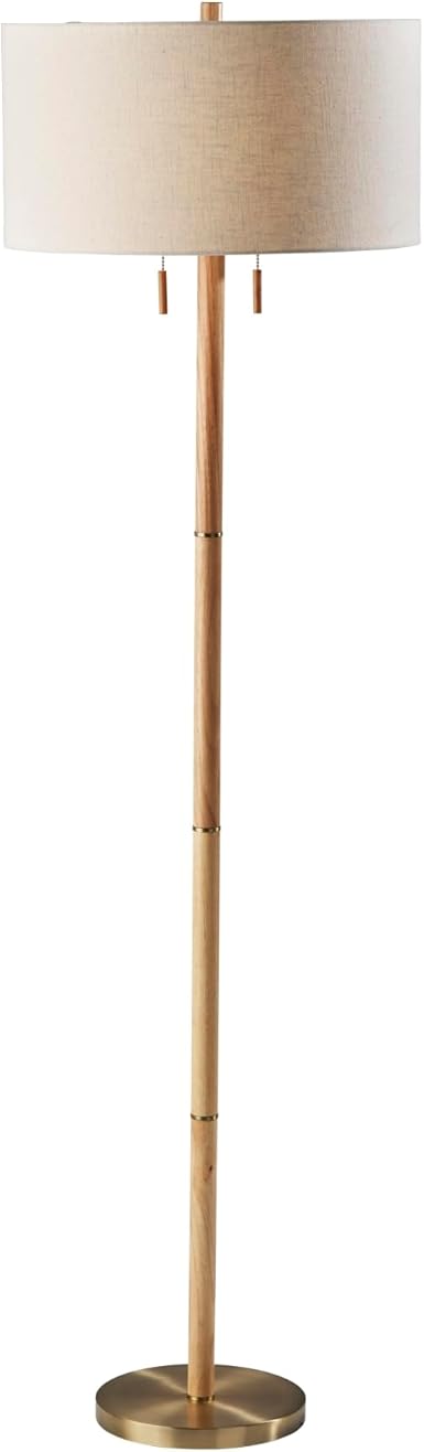 Adesso 3375-12 Madeline Floor Lamp Natural Rubberwood and Antique Brass