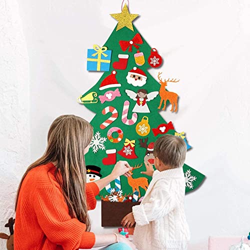 Ourwarm Diy Felt Christmas Tree For Kids, 3Ft Christmas Decorations For Toddlers With 30Pcs Glitter Ornaments, Felt Xmas Tree For Kids Christmas Door Wall Hanging Decorations #TOP4