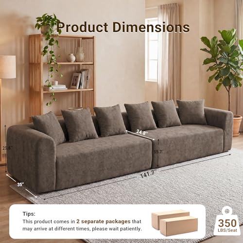 Image of Claiks 142 inch Cloud Boneless Couch, Modular Sectional, Light Grey