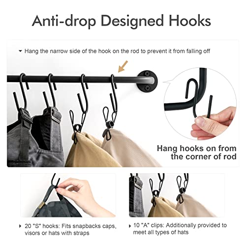 Mkono-Hat-Rack-for-Wall-Baseball-Cap-Organizer-Hanger-with-20-Hooks-Modern-Metal-Hat-Holder-Wall-Mounted-Caps-Display-for-Closet-Door-Bedroom-Entryroom-Laundry-Set-of-2Black