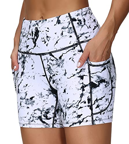Image of THE GYM PEOPLE High Waist Yoga Shorts for Women's Tummy Control Fitness Athletic Workout Running Shorts with Deep Pockets