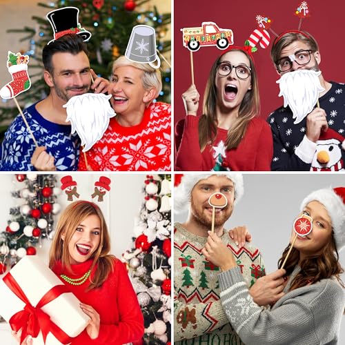 Image of fiintrwa Christmas Headband Beads Necklace Hair Hoop Eyewear Eyeglass Santa Hat Photo Props for Xmas Party Decoration Supplie