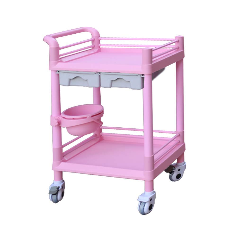 Ruchome Wózki Mieszkalnych Serving Koszyk Różowy 2 Szuflady Beauty Nail Salon Spa Narzędzie Koszyk Silent Wheel, 2 Półki Rolling Instrument Medyczny Wózek Do Szpitala/Różowy/63 * 44 * 89Cm