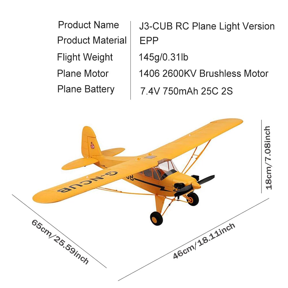 Avión RC, J3-Cub de 5 Canales Avión de Control Remoto para Adultos, Motor sin Escobillas 1406,Exteriores 3D/6G ala Fija Avion RC con Piezas Reemplazables