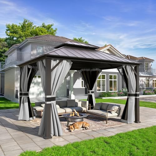 15 Best Hardtop Gazebos for Durability and Style in 2026 21 UDPATIO 10'x12' Hardtop Gazebo, Aluminum Frame Canopy with Double Galvanized Steel Roof, Outdoor Metal Gazebo with Curtains and Netting, Curtains for Backyard, Patio and Deck, Grey