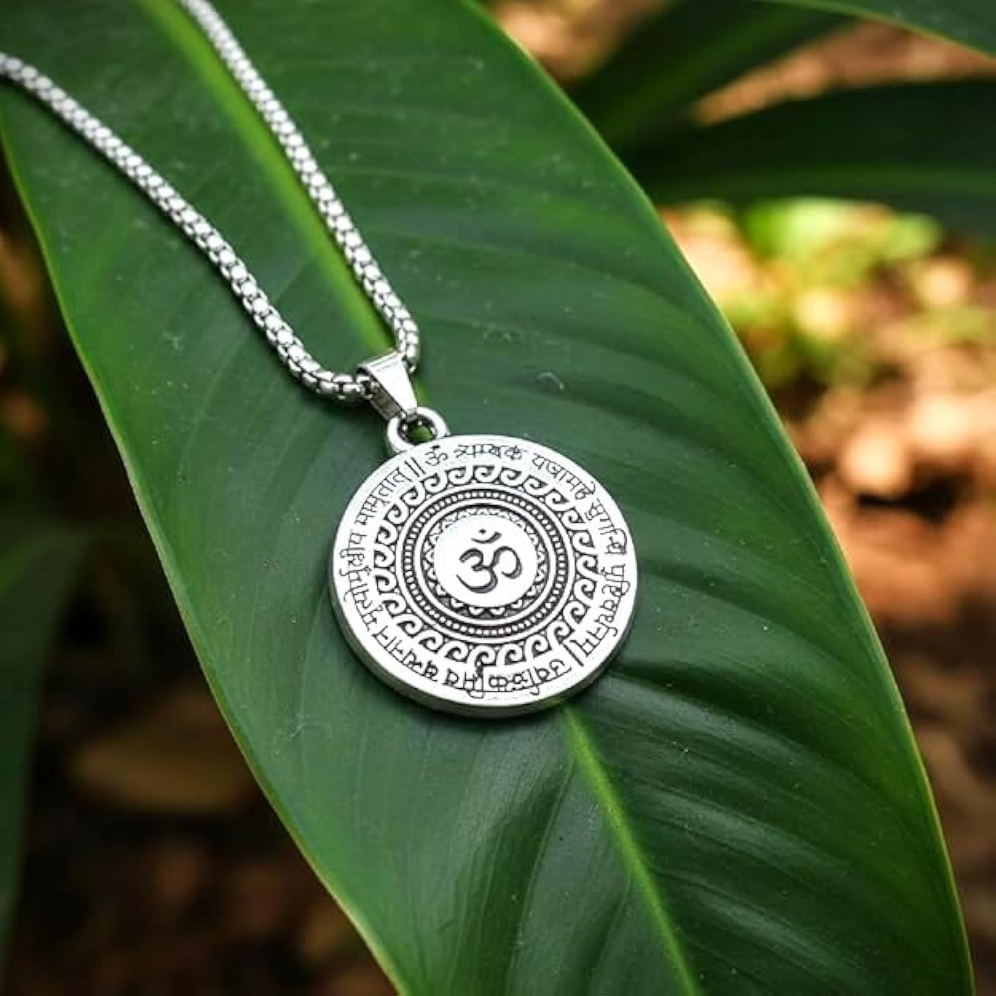 Men's Maha Mrityunjaya Mantra Om Necklace, Handcrafted Oxidized Locket