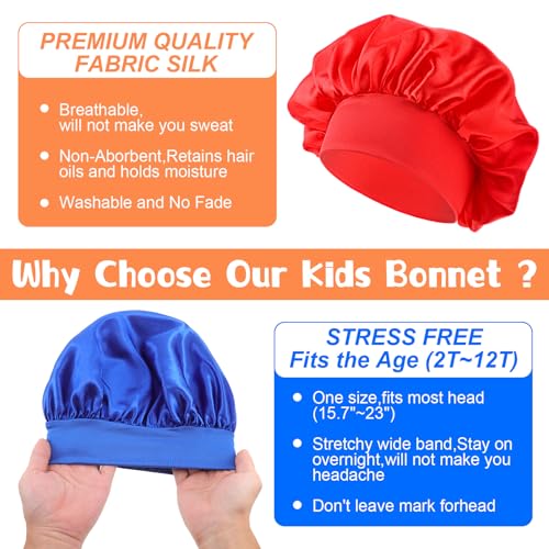 3 Pcs Satin Kid Bonnets Child Sleeping Cap Girl Silk Sleeping Hat Boy Elastic Wide Band Bonnet Soft Breathable Sleep Cap Colorful Night Hats for Children Natural Long Short Hair Overnight3