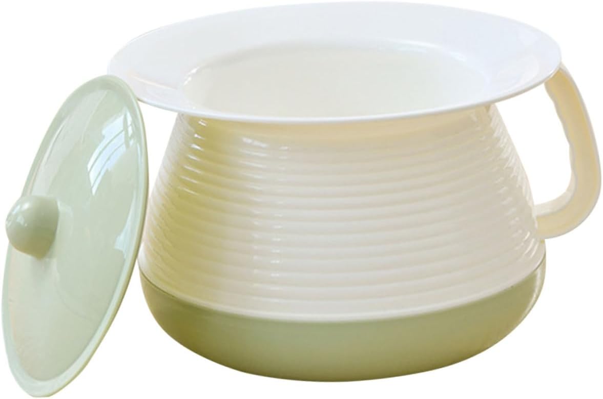 Plastic Covered Chamber Pot with Lid and Handle 8.26X7.28X5.51In Portable Urinal Pot Pee Spittoon for Children Adults Home and Hospital Use Indoor Bedpan